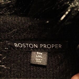NWOT Boston Proper Elegant Black Knitwear w Laced-up Sides & Faux Fur Hood L/XL